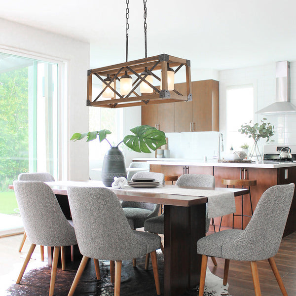 4-Light Kitchen Island Rectangle Cage Pendant Light