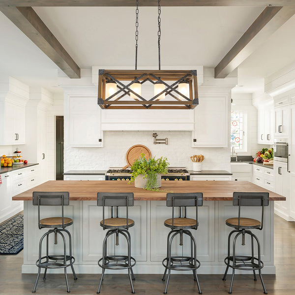 4-Light Kitchen Island Rectangle Cage Pendant Light