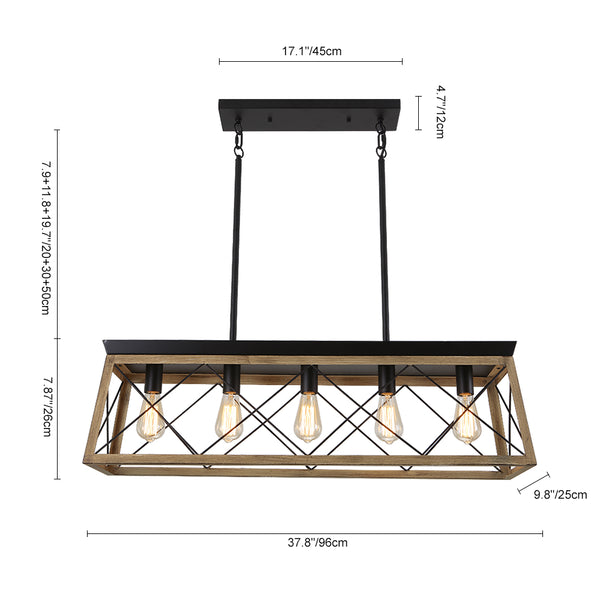 5-Light Rectangular Kitchen Island Chandelier