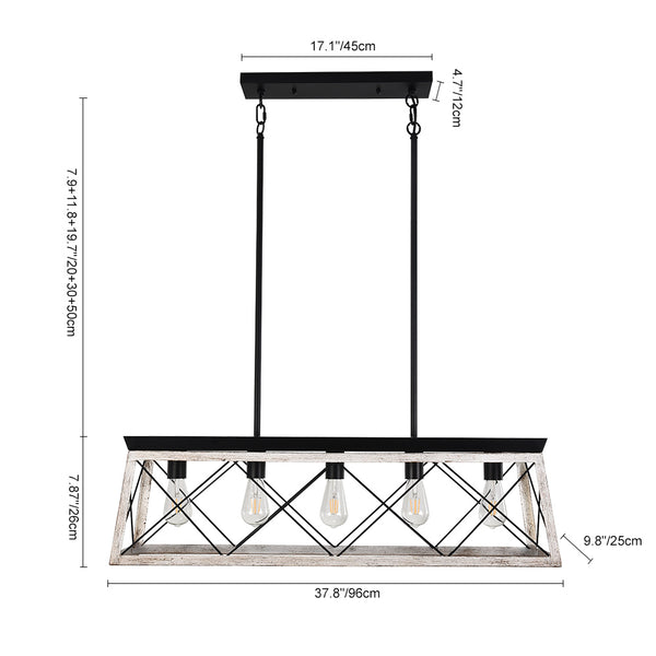 5-Light Rectangular Kitchen Island Chandelier