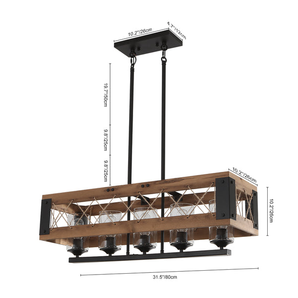 Farmhouse 5-Light Rectangle Kitchen Island Chandelier