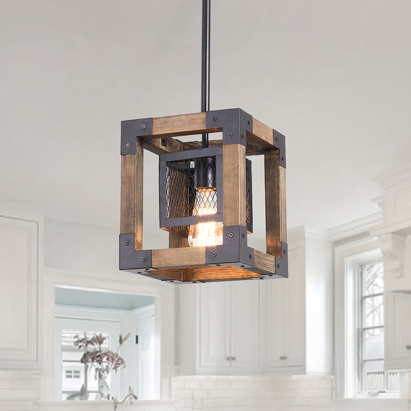 Layered Farmhouse Square Cage Pendant Light