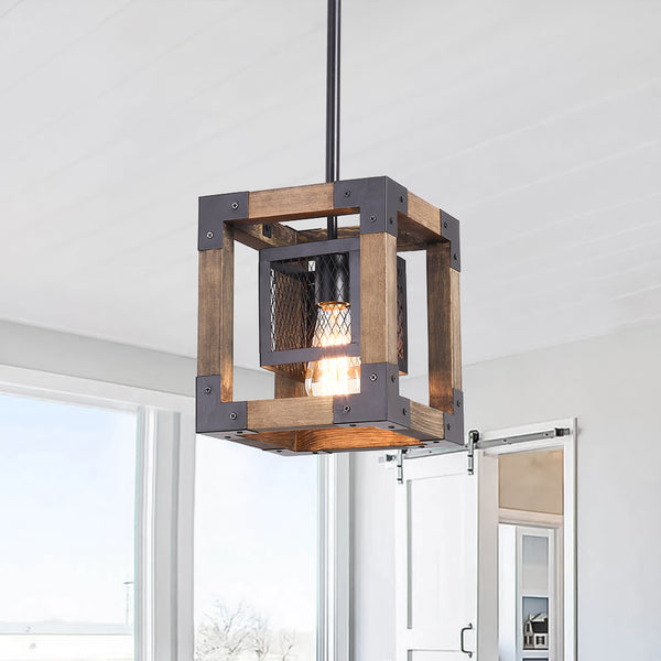 Layered Farmhouse Square Cage Pendant Light