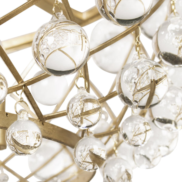 Mid-Century Metal Drum Chandelier with Crystal Spheres