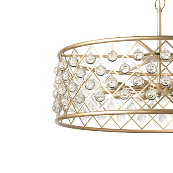 Mid-Century Metal Drum Chandelier with Crystal Spheres