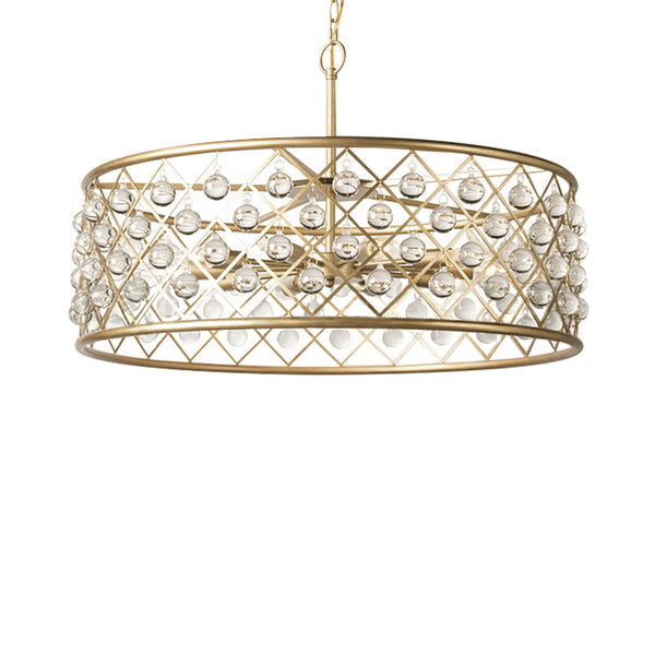 Mid-Century Metal Drum Chandelier with Crystal Spheres