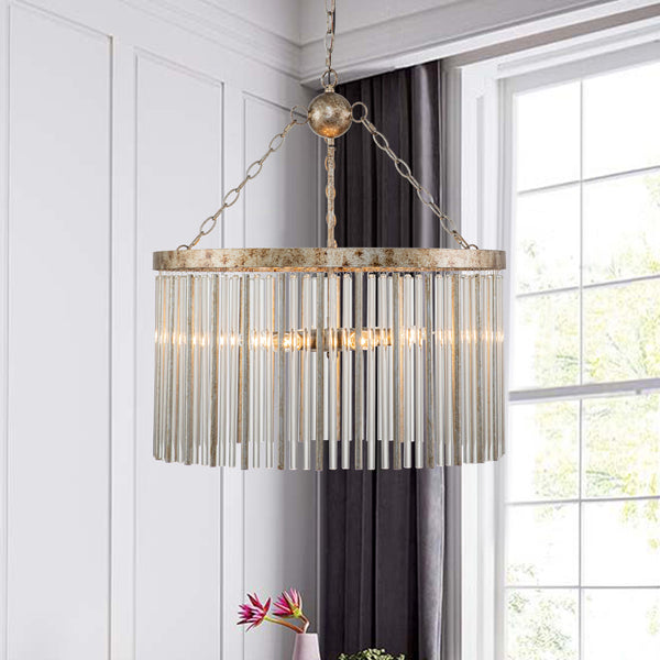 Modern 6-Light Drum Glass Tassel Chandelier