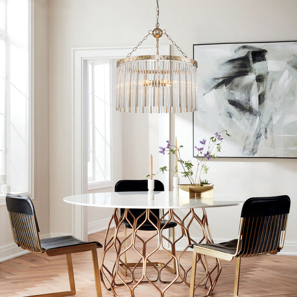 Modern 6-Light Drum Glass Tassel Chandelier