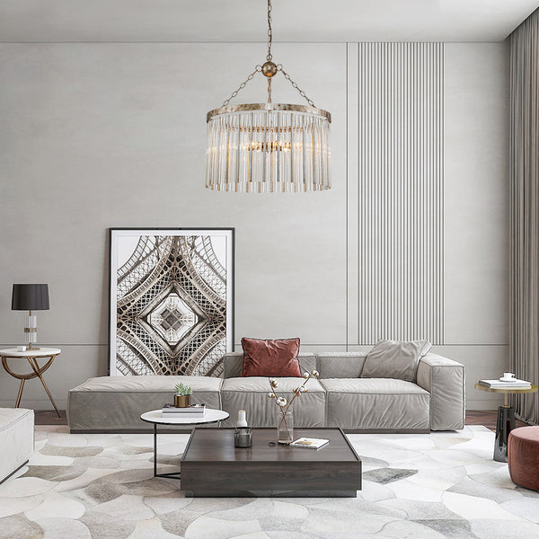 Modern 6-Light Drum Glass Tassel Chandelier