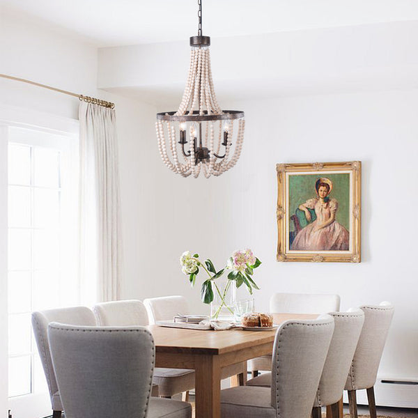 Modern Farmhouse 3-Light Wooden Bead Chandelier