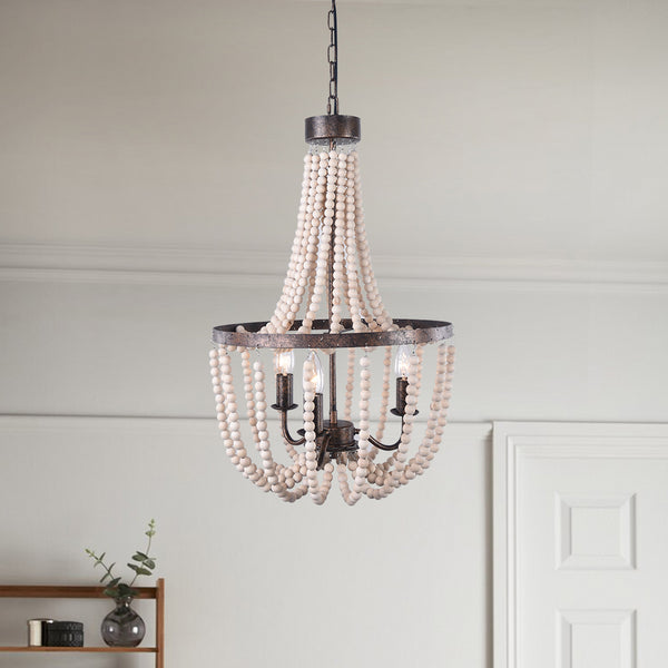 Modern Farmhouse 3-Light Wooden Bead Chandelier