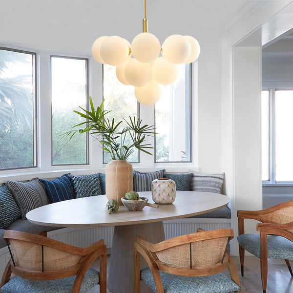 Modern 13-Light Opal Glass Bubble Grape Chandelier