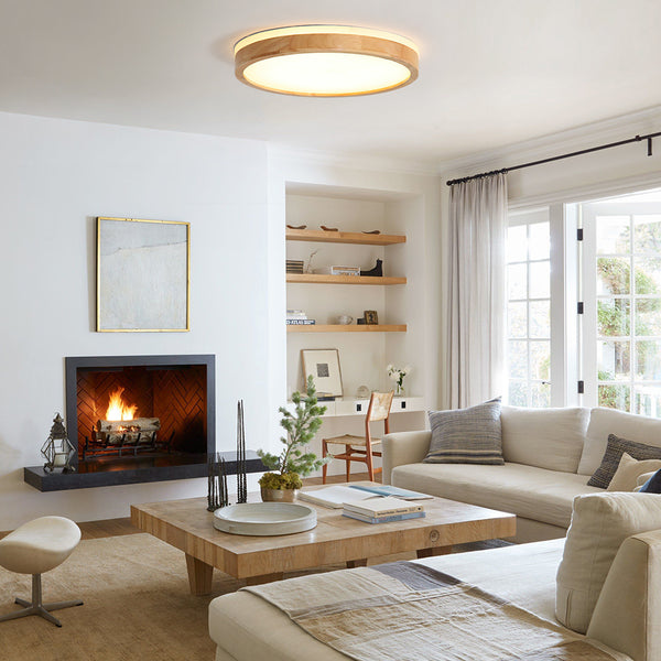 Scandinavian Wooden Round LED Flush Mount