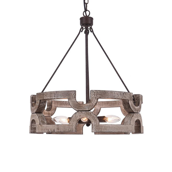 Chandelieria-3-Light Rustic Wood Drum Pendant Chandelier-Chandelier-6 Bulbs-