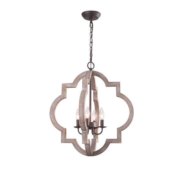 Chandelieria-3-Light Wood Chandelier Lantern Pendant Light-Pendant-4 Bulbs-