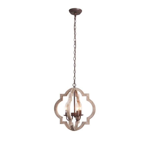 Chandelieria-3-Light Wood Chandelier Lantern Pendant Light-Pendant-4 Bulbs-