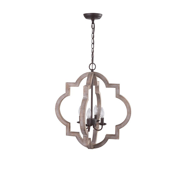 Chandelieria-3-Light Wood Chandelier Lantern Pendant Light-Pendant-4 Bulbs-