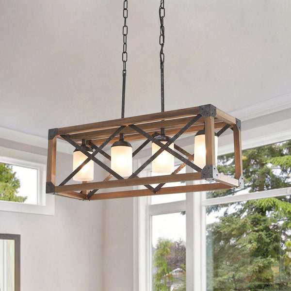 4-Light Kitchen Island Rectangle Cage Pendant Light
