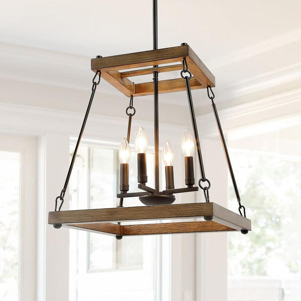 Chandelieria-4-Light Wood Geometric Lantern Pendant Light-Pendant-Default Title-