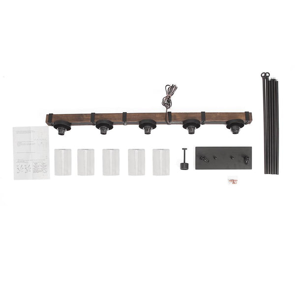 Chandelieria-5-Light Glass Wood Linear Chandelier-Chandelier-Default Title-