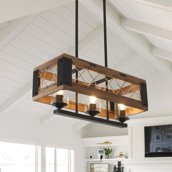 Chandelieria-Farmhouse 5-Light Rectangle Kitchen Island Chandelier-Chandelier-5 bulbs-