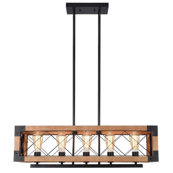 Chandelieria-Farmhouse Wood Rectangle Linear Chandelier-Chandelier-Default Title-