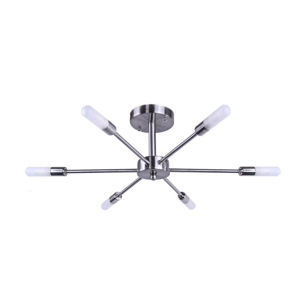 Chandelieria-Mid-Century Sputnik Semi Flush Chandelier-Semi Flush-Nickel-6 Bulbs