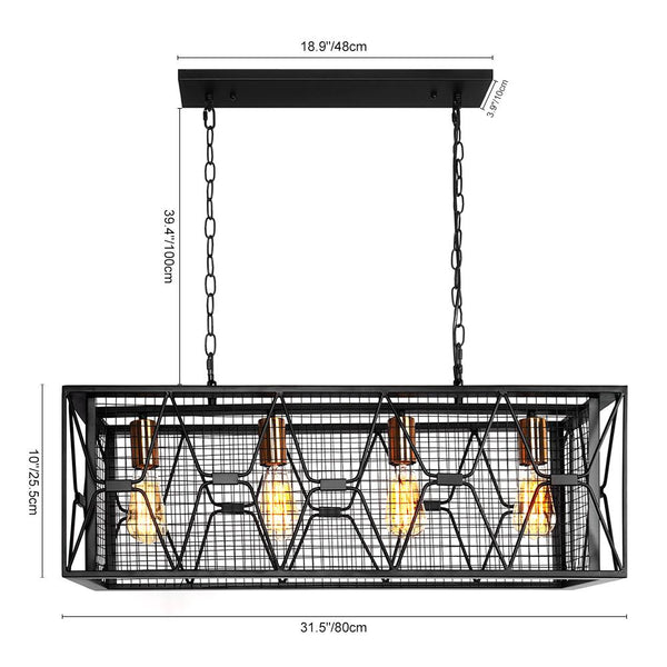 Chandelieria-Modern 4 Light Metal Rectangle Chandelier-Chandelier-4 bulbs-