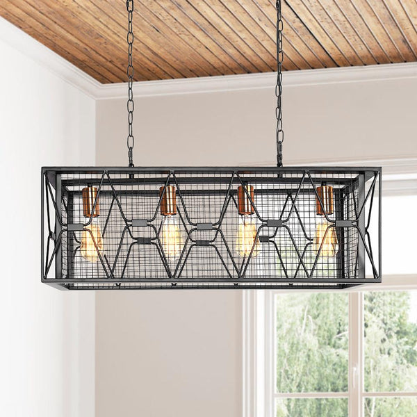 Chandelieria-Modern 4 Light Metal Rectangle Chandelier-Chandelier-4 bulbs-