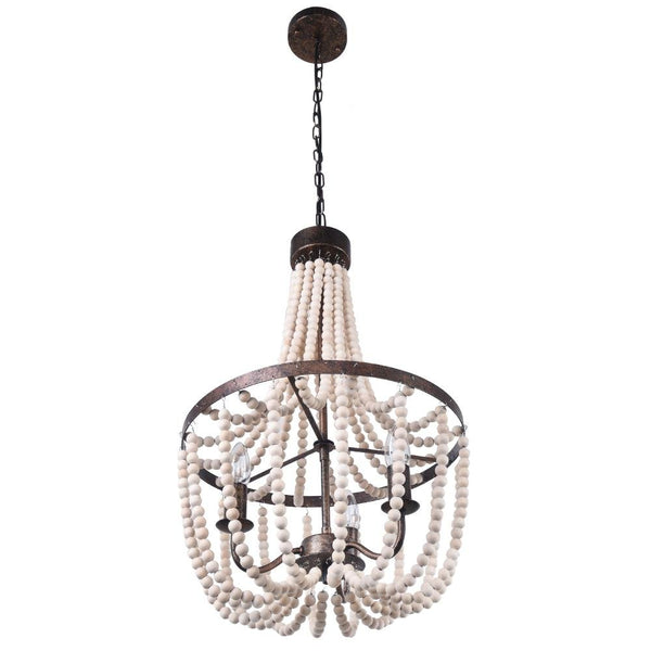 Chandelieria-Modern Farmhouse 3-Light Wooden Bead Chandelier-Chandelier-Default Title-