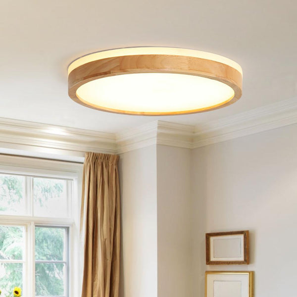 Chandelieria-Scandinavian Wooden Round LED Flush Mount-Flush Mount-Small-
