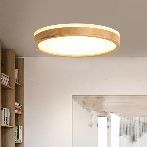 Chandelieria-Scandinavian Wooden Round LED Flush Mount-Flush Mount-Small-