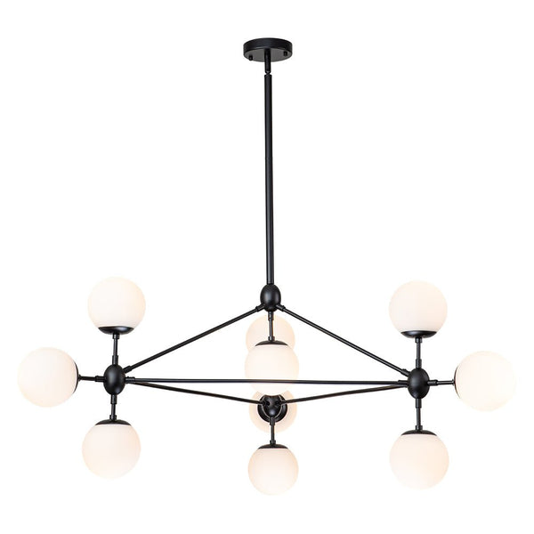 Chandelierias-10-Light Molecule Milky Frosted Glass Globe Chandelier-Chandeliers-Black-10 Bulbs