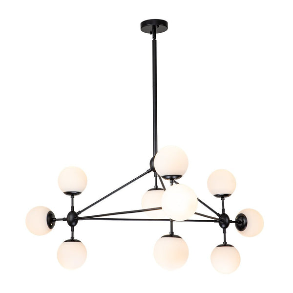 Chandelierias-10-Light Molecule Milky Frosted Glass Globe Chandelier-Chandeliers-Black-10 Bulbs