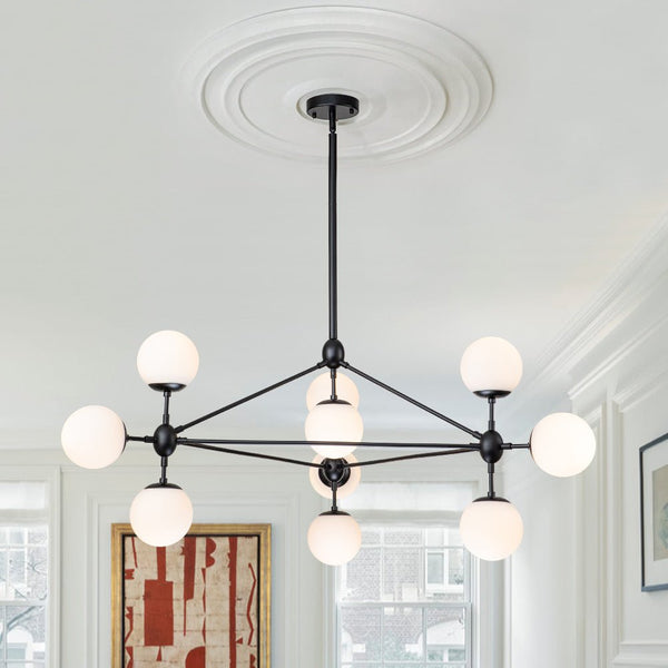 Chandelierias-10-Light Molecule Milky Frosted Glass Globe Chandelier-Chandeliers-Black-10 Bulbs