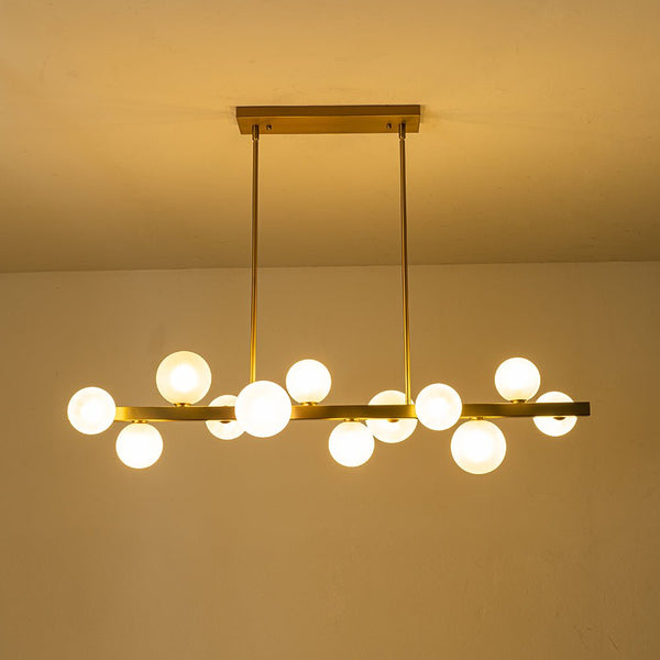 Chandelierias-12-Light Dining Ground Glass Globes Linear Chandelier-Chandeliers-Brass-