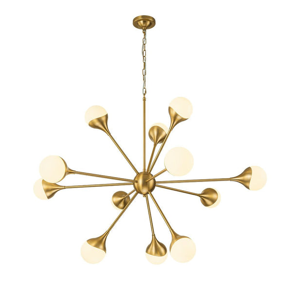 Chandelierias-12-Light Mid-century Opal Glossy Glass Sputnik Sphere Chandelier-Chandelier-Brass (Pre-order)-