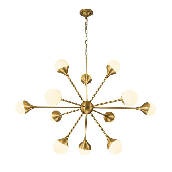 Chandelierias-12-Light Mid-century Opal Glossy Glass Sputnik Sphere Chandelier-Chandelier-Brass (Pre-order)-