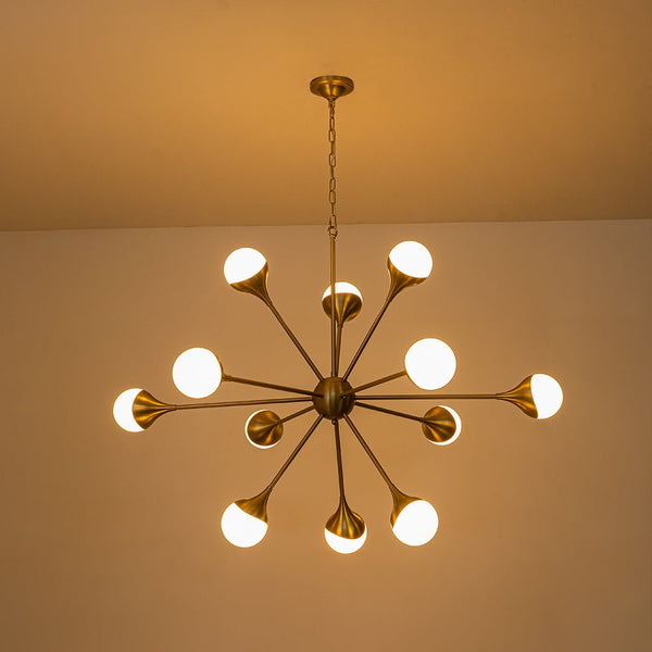 Chandelierias-12-Light Mid-century Opal Glossy Glass Sputnik Sphere Chandelier-Chandelier-Brass (Pre-order)-
