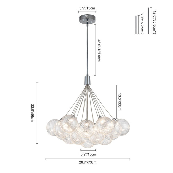 Chandelierias-19-Light Dimmable LED Swirled Glass Bubble Chandelier-Chandeliers-Chrome-