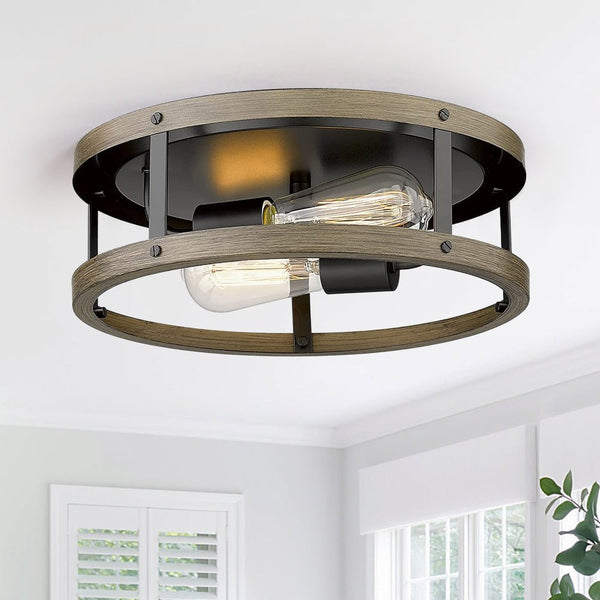 Chandelierias-2-Light Drum Caged Flush Mount Ceiling Light-Flush Mount--