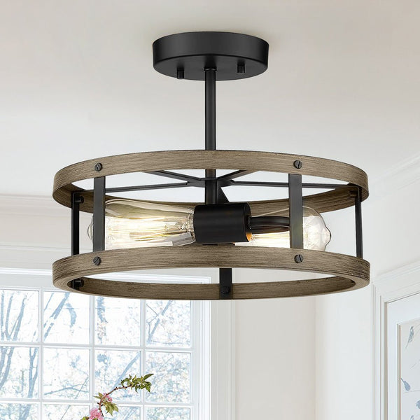 Chandelierias-2-Light Drum Semi Flush Mount Ceiling Light-Semi Flush--