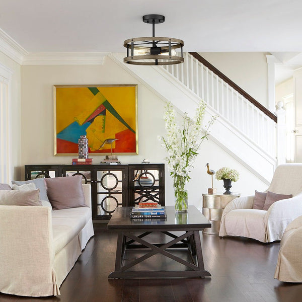 Chandelierias-2-Light Drum Semi Flush Mount Ceiling Light-Semi Flush--