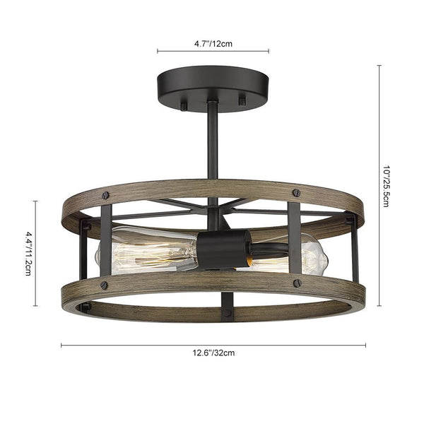 Chandelierias-2-Light Drum Semi Flush Mount Ceiling Light-Semi Flush--