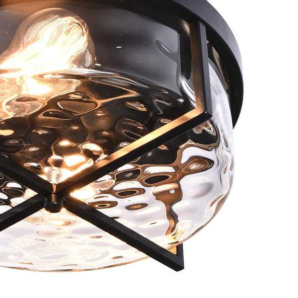 Chandelierias-2-Light Drum Shaped Hammer Glass Flush Mount-Flush Mount--