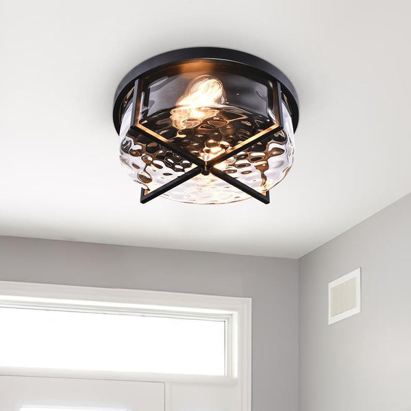 Chandelierias-2-Light Drum Shaped Hammer Glass Flush Mount-Flush Mount--