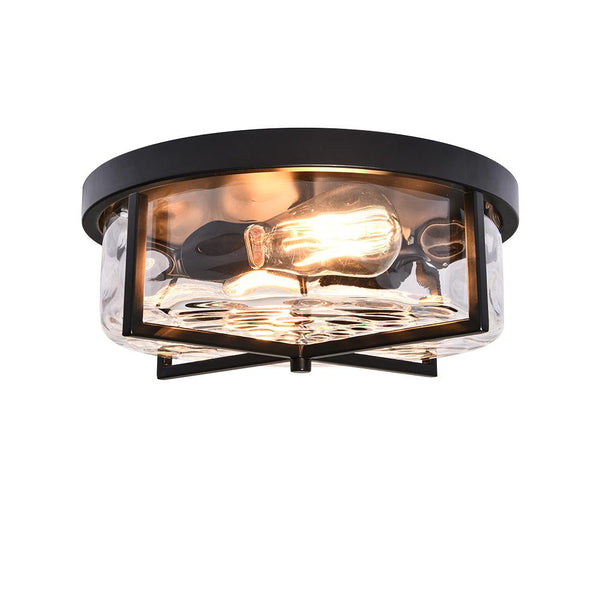 Chandelierias-2-Light Drum Shaped Hammer Glass Flush Mount-Flush Mount--
