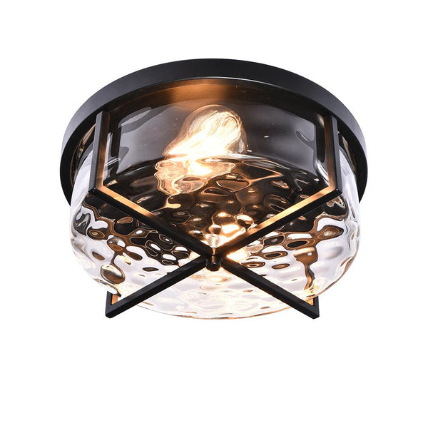 Chandelierias-2-Light Drum Shaped Hammer Glass Flush Mount-Flush Mount--