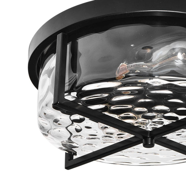 Chandelierias-2-Light Drum Shaped Hammer Glass Flush Mount-Flush Mount--