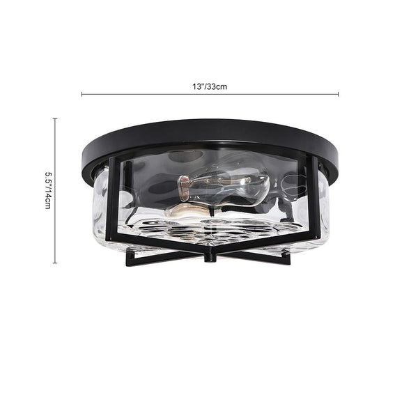 Chandelierias-2-Light Drum Shaped Hammer Glass Flush Mount-Flush Mount--